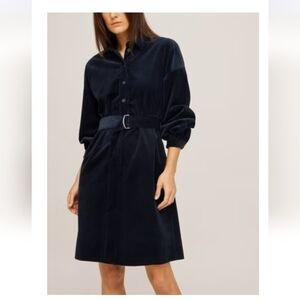 Max Mara Weekend Cotton Corduroy Navy Blue Shirt Dress Long Sleeve $475msrp Sz 8